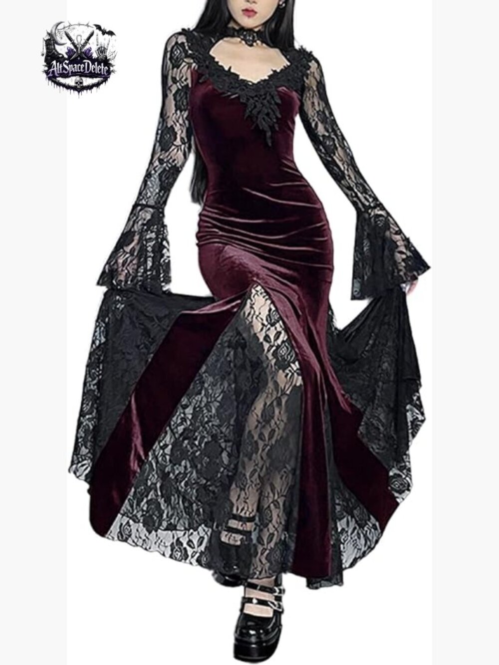 Gothic Fairy Maxi Dress Long Sleeve Velvet Slim Fit Witchy